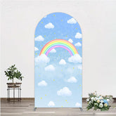 Aperturee - Aperturee Watercolor Rainbow in the Sky Arch Backdrop Pastel Clouds and Stars Baby Shower or Birthday Photo Booth Decor